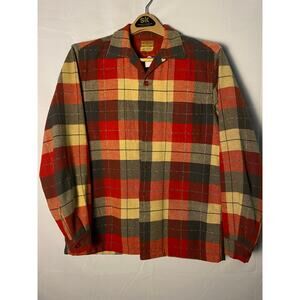 Vintage 60s McGregor Red Yellow Flannel Button Up Shirt 100% Wool Men's Large